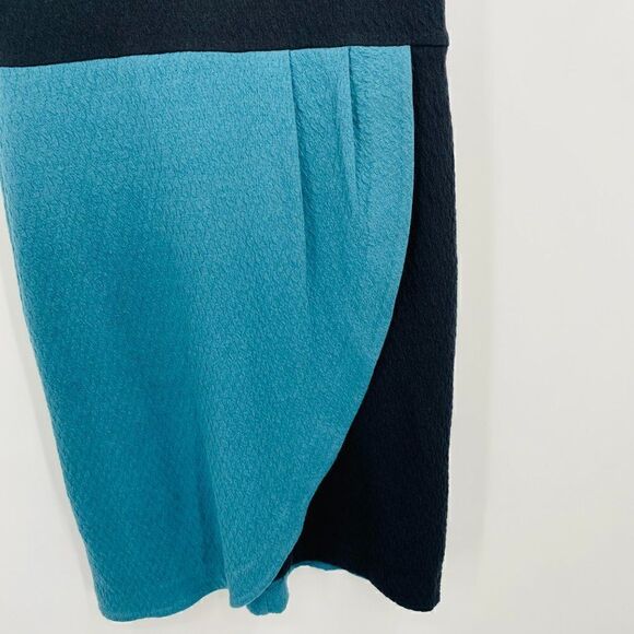 Maeve Anthropologie Size Medium Teal & Black Splitshade Tulip Hem Vneck Dress - Picture 6 of 10